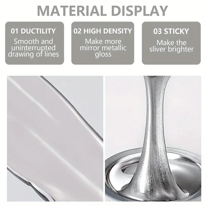 Chrome Mirror Nail Gel Kit: 0.21oz Silvery Gel Glue + 4 Brushes