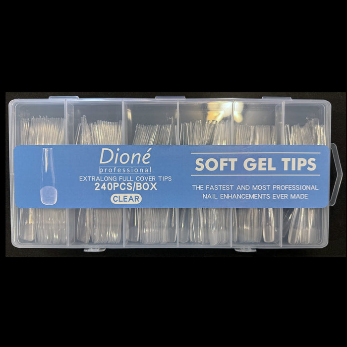 Dioné Professional Soft Gel Tips - Extralong Full Cover Tips (Clear) - B