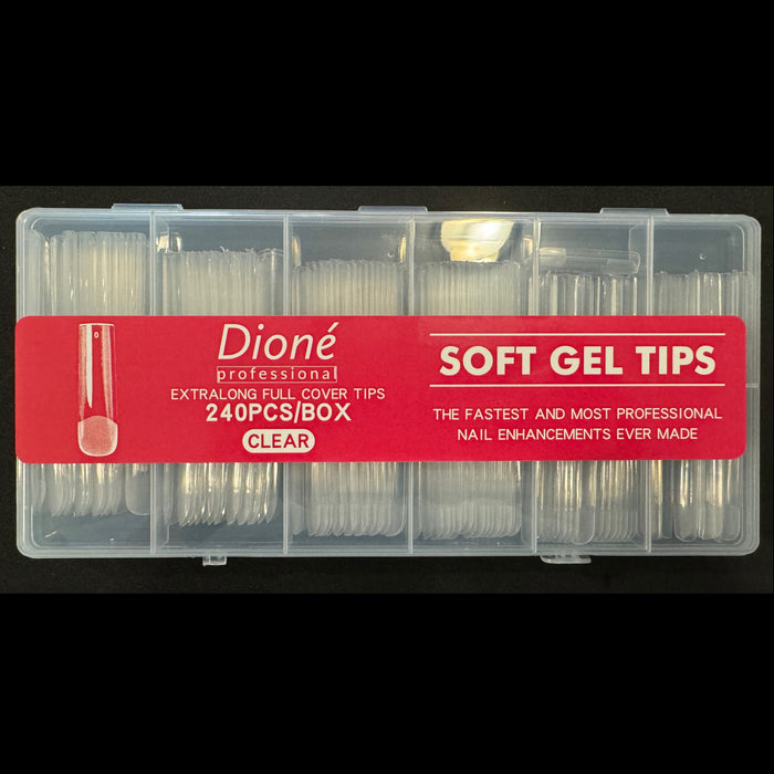 Dioné Professional Soft Gel Tips - Extralong Full Cover Tips (Clear) - R