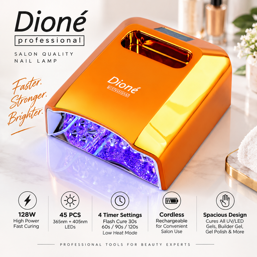 Đèn gel Dioné Pro màu Solar Orange - 128W, 45 bóng LED 365nm + 405nm, 4 mức hẹn giờ 30s/60s/90s/120s, không dây sạc lại được cho tiệm nail
