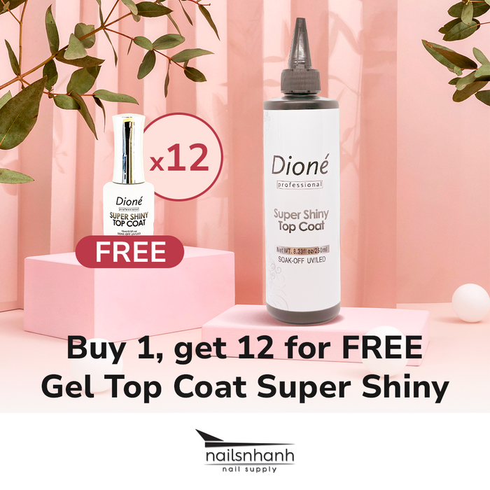 Dioné Professional Gel Top Coat 8oz + FREE 12x 0.5oz Bottles - Super Shiny, No Cleanse Formula