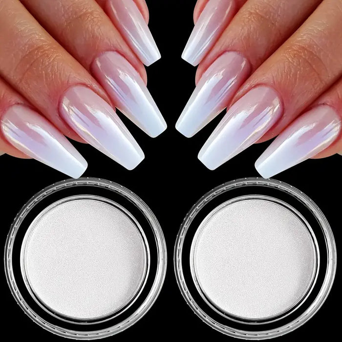 White Pearl Chrome Nail Powder, Mirror Effect Aurora Magic Pearlescent White Nail Powder Pigment