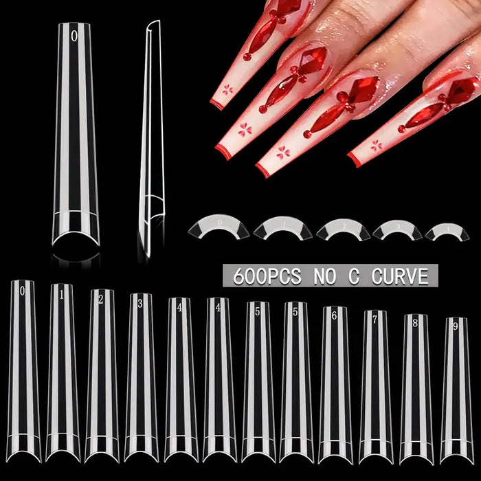 Clear Coffin Nail Tips - 600 pcs/bag