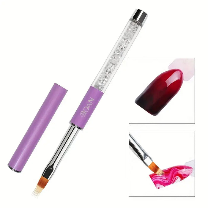1Pc Nail Ombre Brush Nail Art Gradient Painting Brush With Rhinestone Handle For Nail Design, For Gel Nails