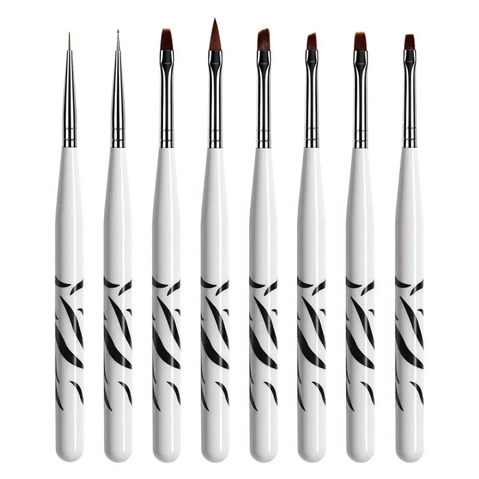 8pcs Zebra Pattern Handle Nail Brush Set Drawing Pen Painting Tool