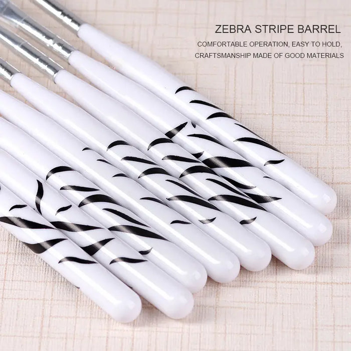 8pcs Zebra Pattern Handle Nail Brush Set Drawing Pen Painting Tool